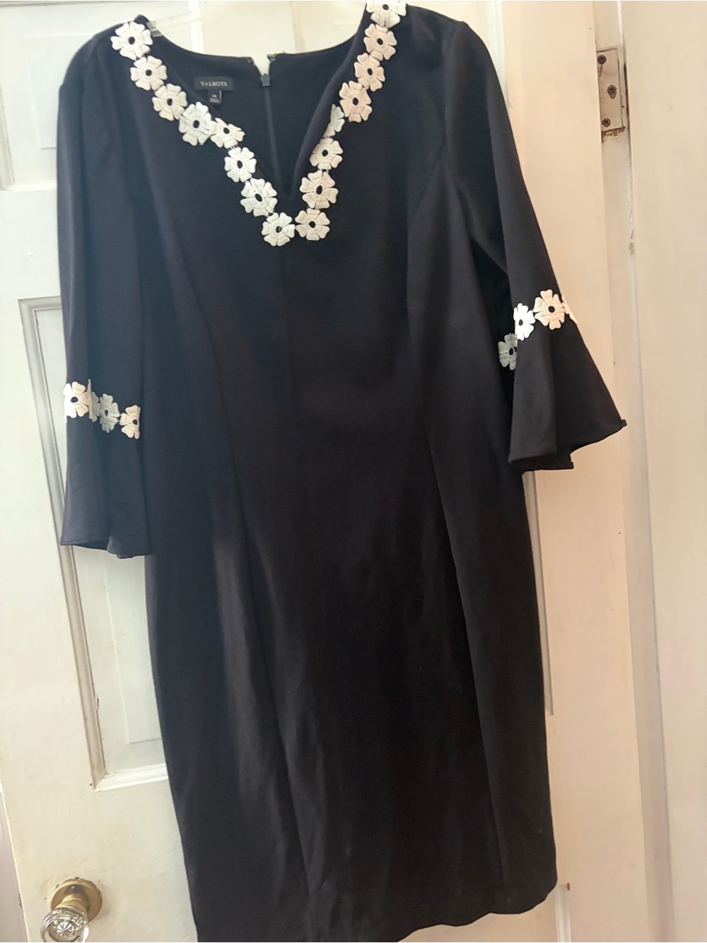 Talbots Black Midi Dress with White Floral Trim